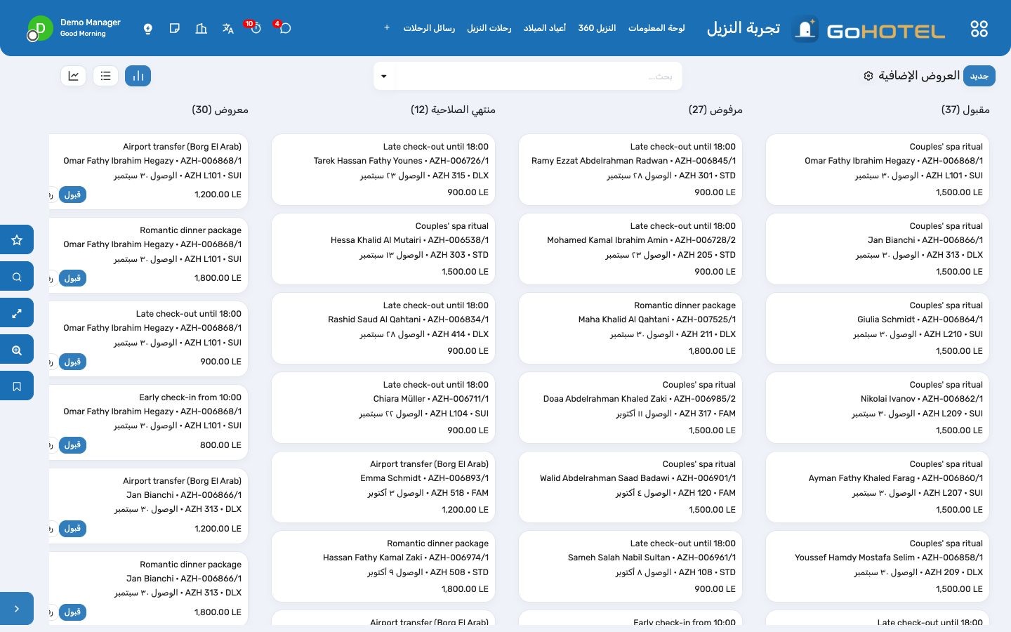 العروض الإضافية على اللوحة: معروضة، ومقبولة، ومرفوضة؛ وقبول العرض يرحّل البند على الفوليو.